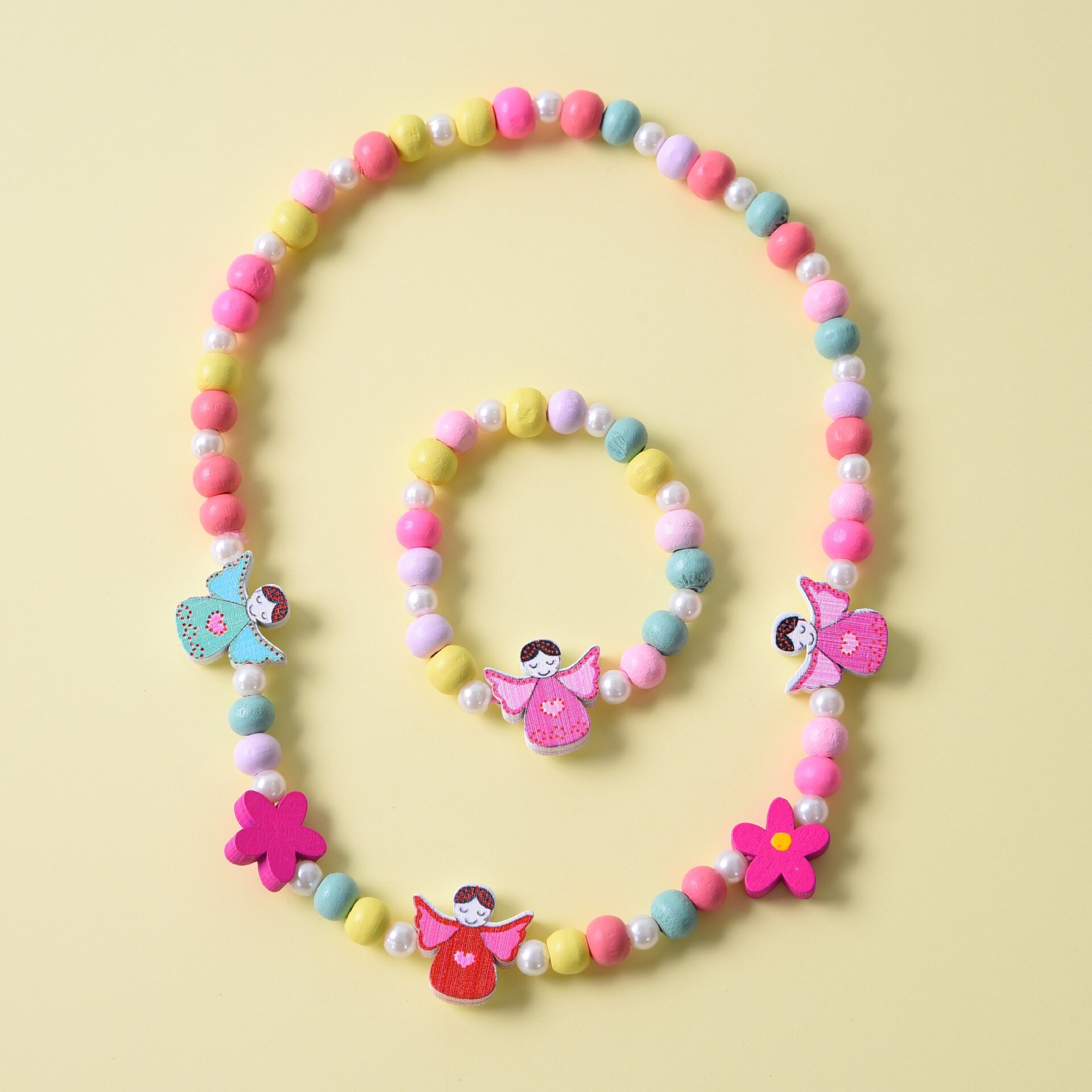 8 Color Natural Wood Colorful Beads Cute Animal Necklace Bracelet Set For Children's Jewelry Girl Birthday: X00016