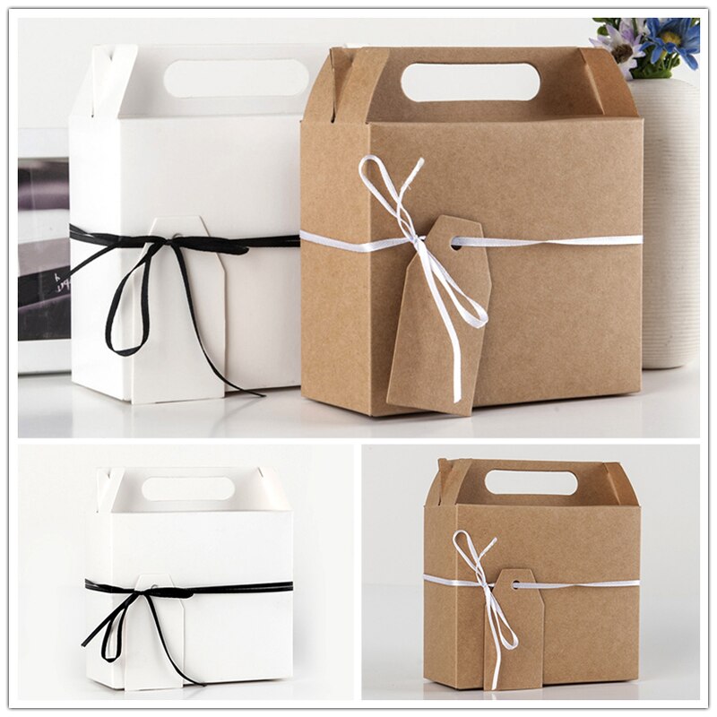 Grote Snack Cookie Chocolade Box W/Handvat Kraftpapier Dozen Snoep F/Valentijnsdag Bruiloft Verjaardag party Verpakking Zak