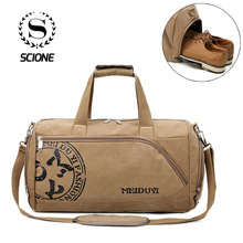 Scione Vintage Sports Travel Bags Men Canvas Luggage Hand Crossbody Bag Large Casual Durable Printing Shoulder Shoe Pack Storage