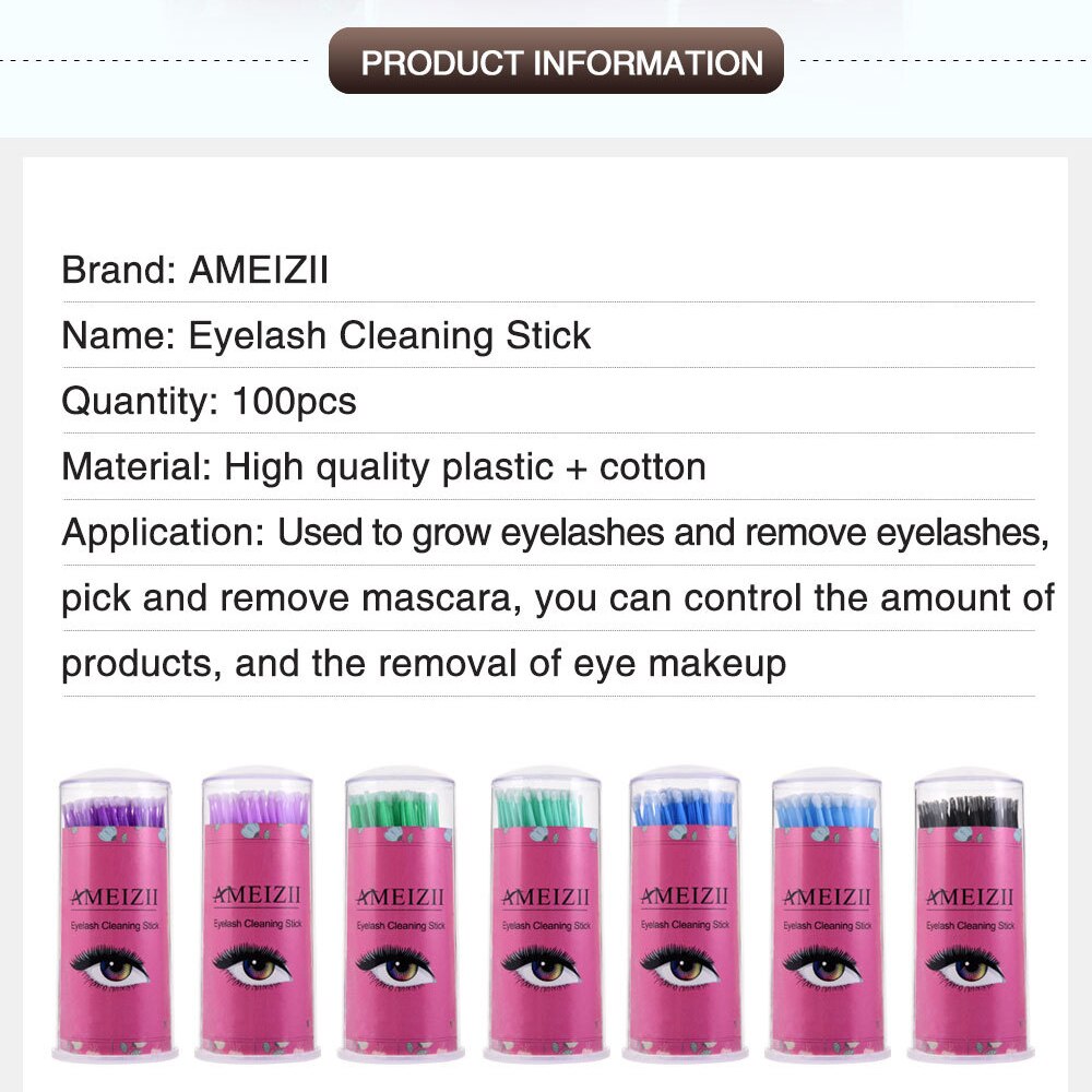100Pcs L/M/S Durable Micro Individual Eyelash Grafting Extension Kit Lash Cleaning Removing Stick Makeup Cotton Swab with Box