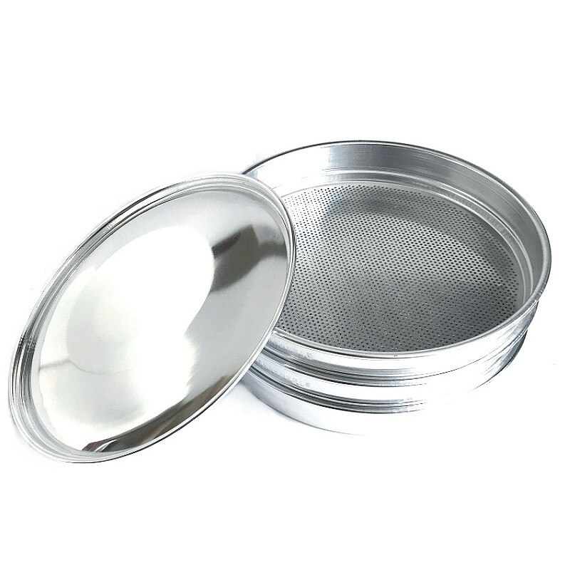 Pest Selection Sieve Set Chrome Round Hole Grain Selection Sieve Diam. 30 cm Aperture 1.5 mm 2.5 mm Including Lid & Bottom