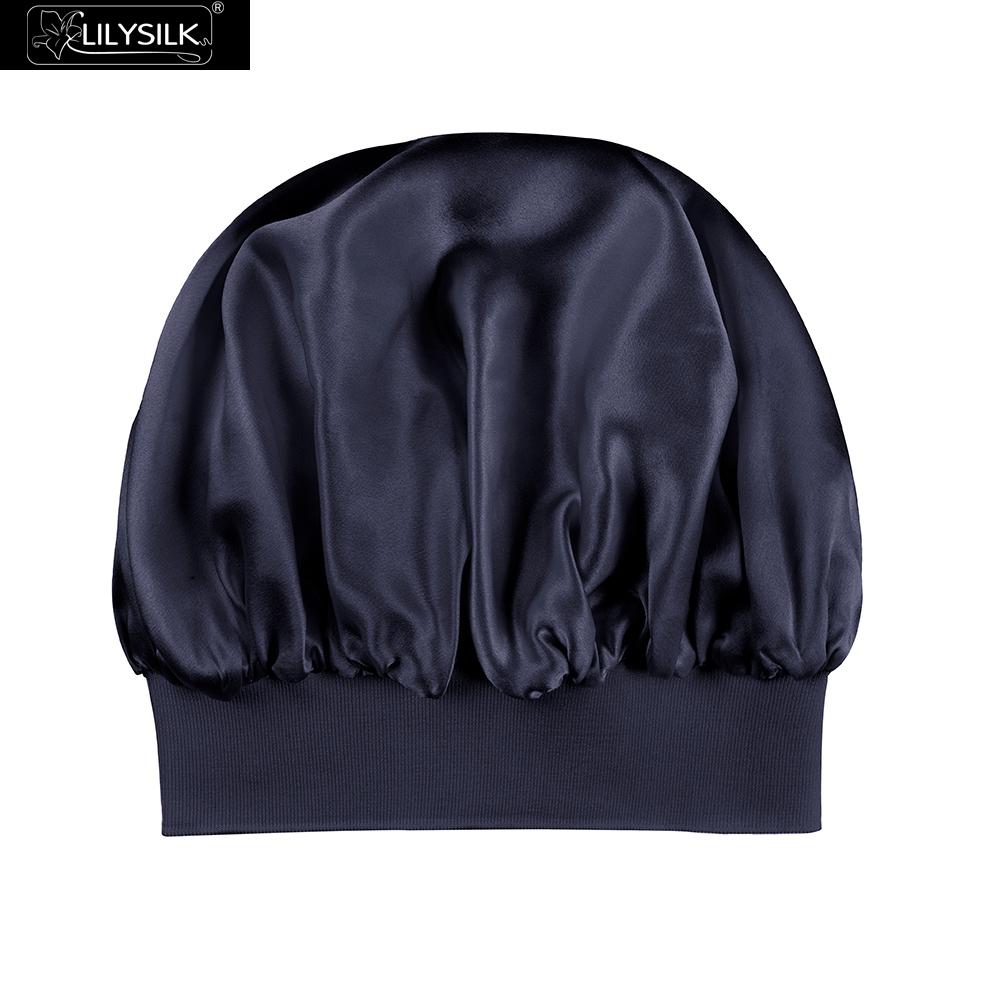 LilySilk-gorro de dormir de seda Natural, 19 momme, gorro de noche para dormir, talla única,: Navy Blue