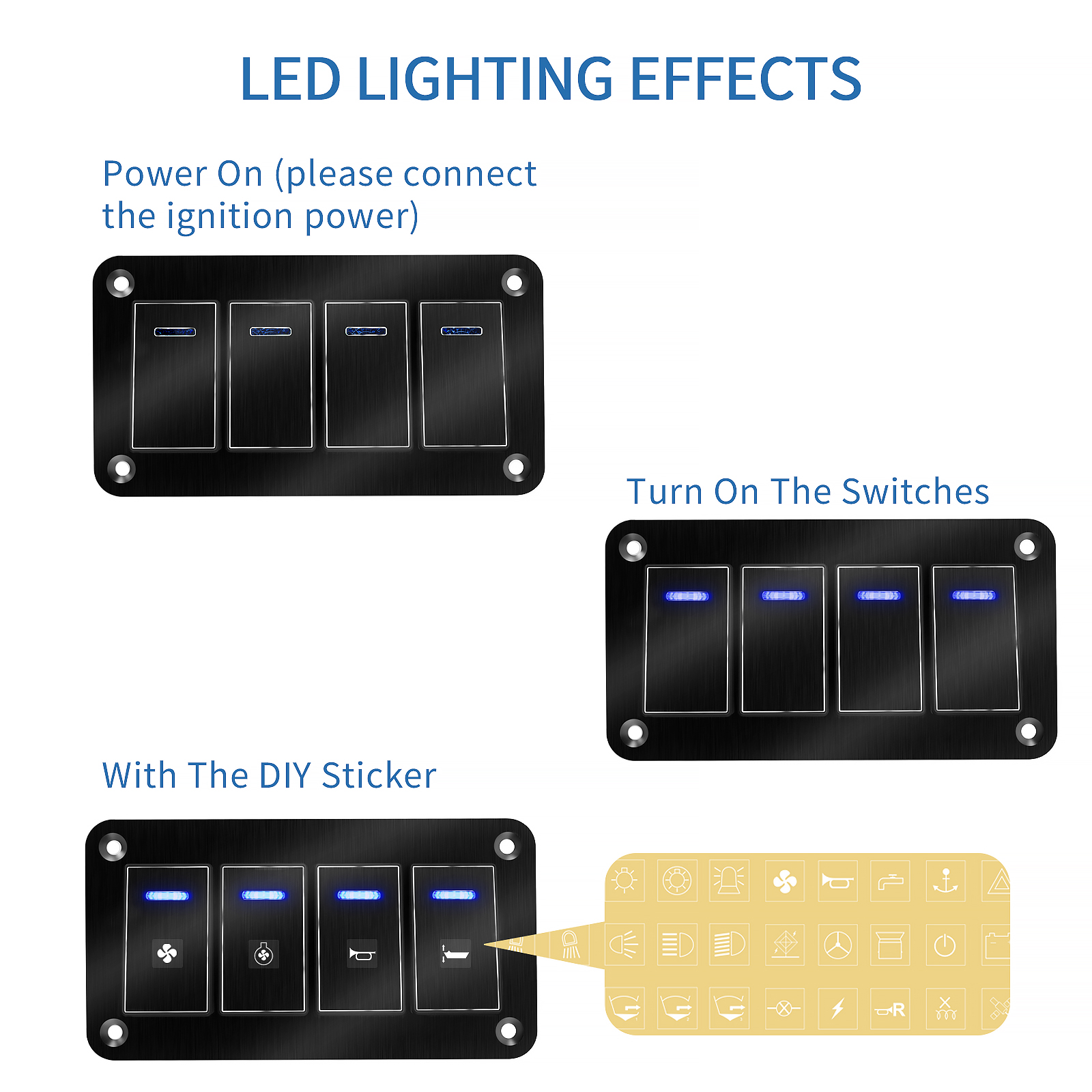 Metal 2-8 Gang Marine Boat Switch Panel LED ON-OFF Rocker Switch Panel For Marine Boat Caravan RV 12V 24V with Cars