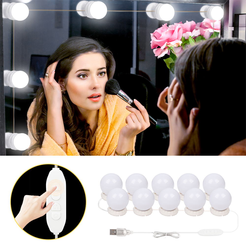 Hollywood Style10 LED Vanity Mirror Lights Kit with Dimmable Light Bulbs Lighting Fixture Strip for Makeup Vanity Mirror Light