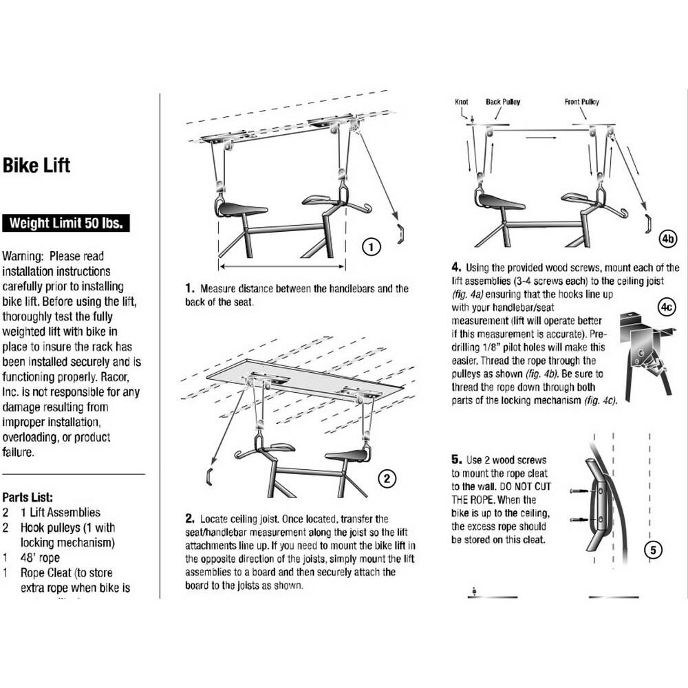 Ceiling Lift Cargo Racks for Bicycle Bike Storage Garage Hanger Mounted Hoist Pulley Rack 55lbs Metal Lift Assemblies