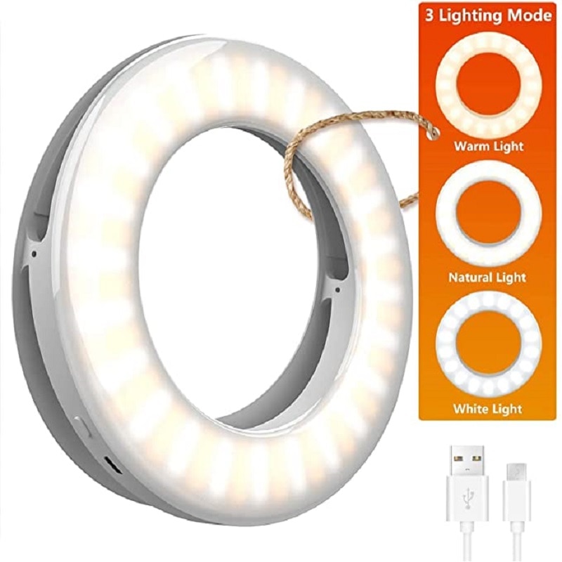 Anillo de luz Círculo LED para selfis, Mini, recargable, 3 modos de luz, maquillaje, relleno, para teléfono móvil, tableta, portátil, fotografía y vídeo