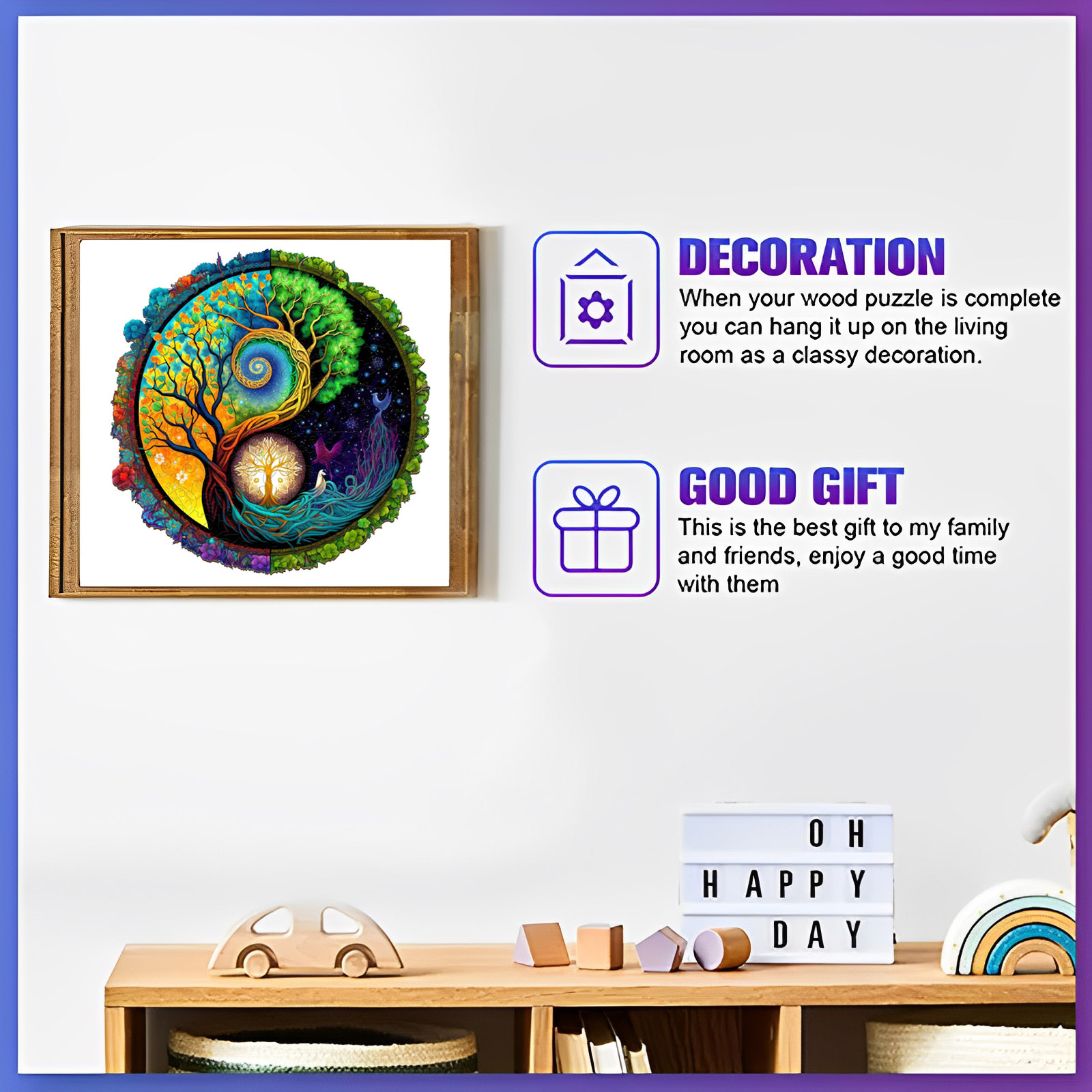 Beautiful Tree Pattern Wooden Puzzle with Irregular Animal Shapes, Stress Relieving Toys, Birthday