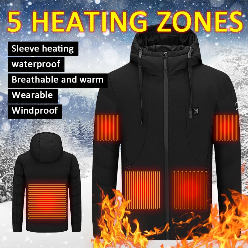 Electric heated jacket outdoor sports coat winter coat with cap and USB electric heating warm coat for Mountaineering ski