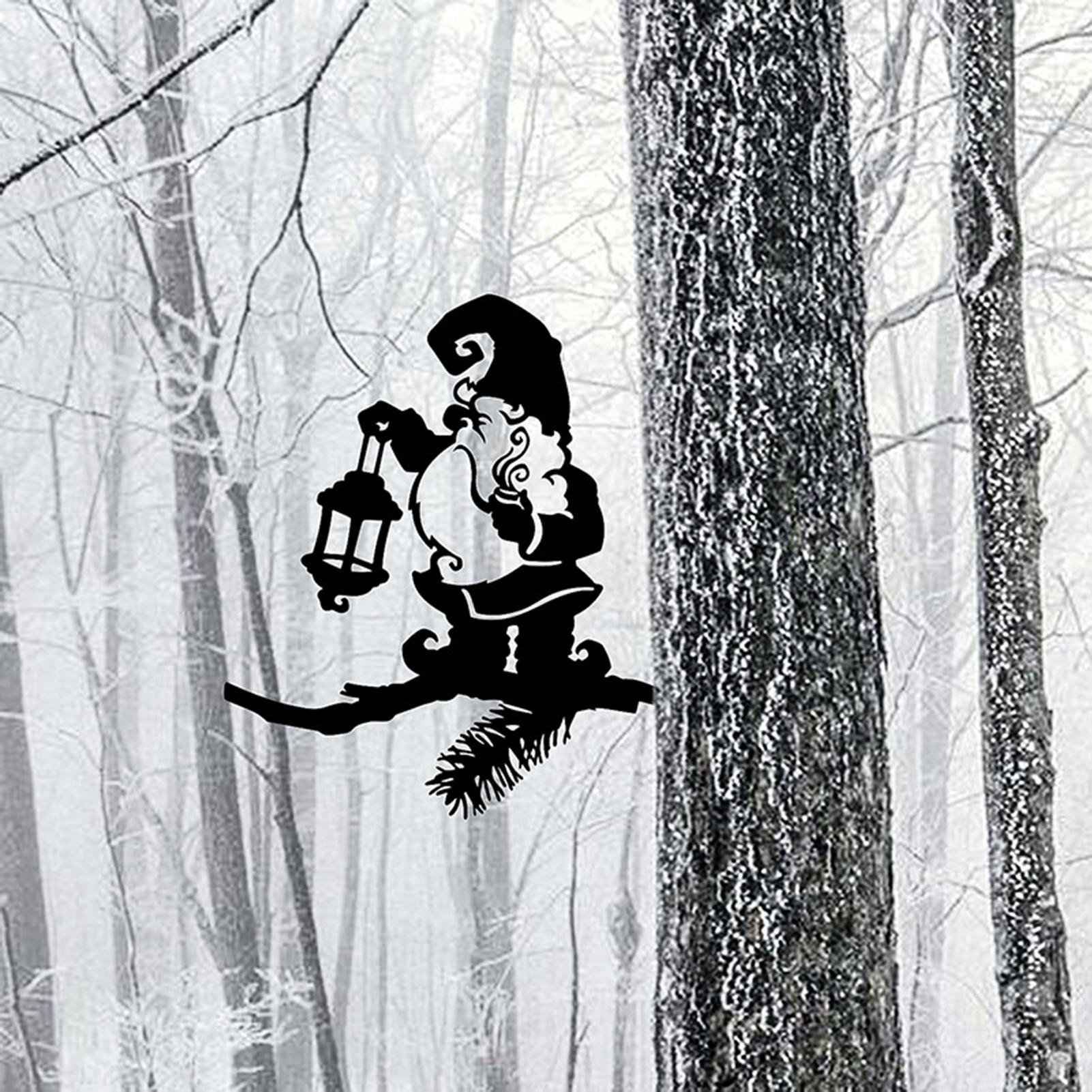 Gnome Decoration Metal Art Garden Backyard Tree Art Silhouette Exquisite Crafted Silhouettes Decoration For Garden Backyard