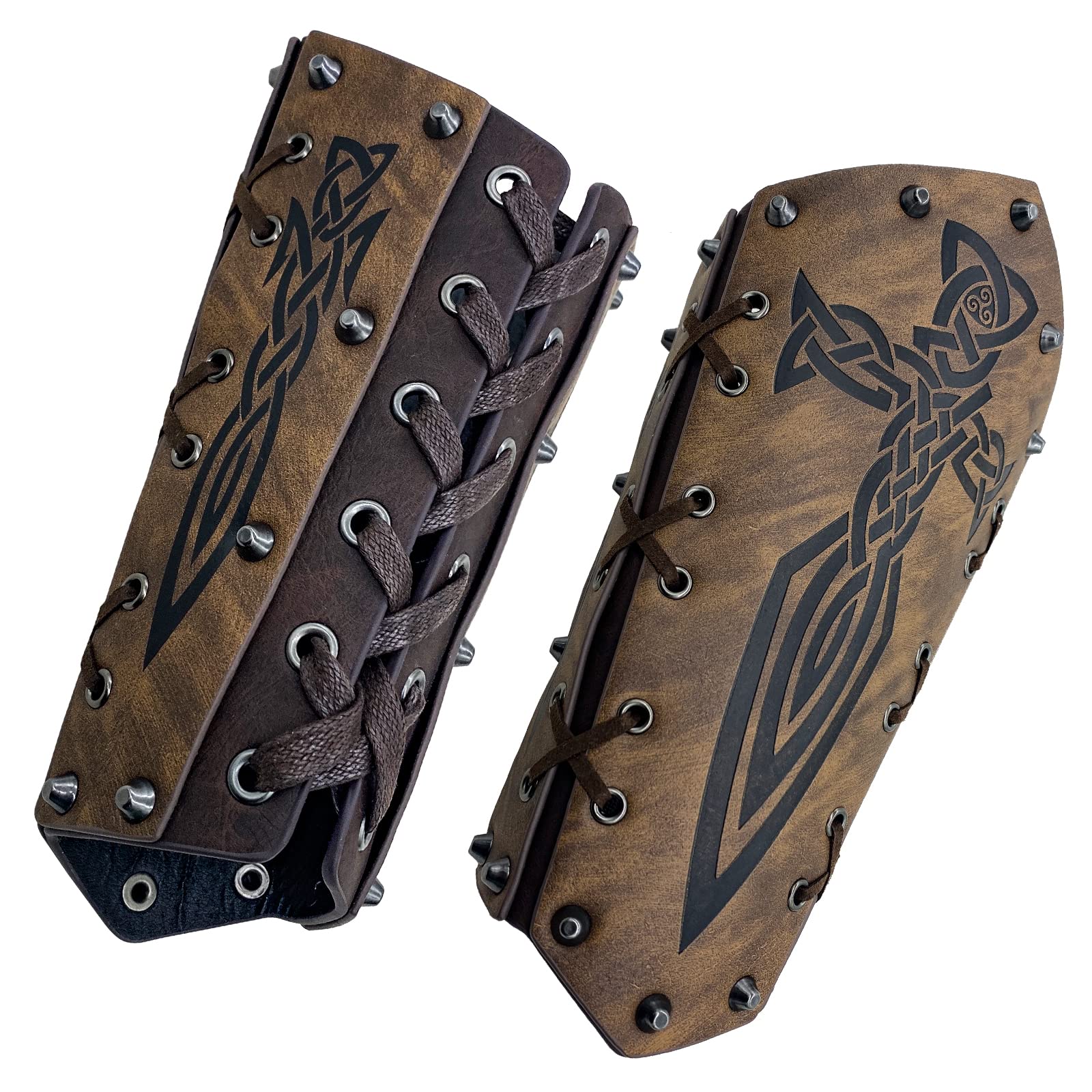 Medieval Leather Wrist Guards Viking Warrior Embossed Leather Gauntlets Knight Arm Gloves Retro Gothic Wristbands Outdoor Armor