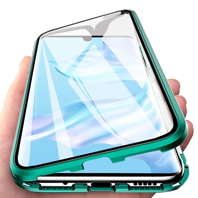 Adsorpcja magnetyczna etui na telefony dla Huawei Y6P Y7P szkło hartowane metalowa obudowa przednia i tylna szkło dla Huawei Y8P Y9S pokrywy skrzynka: For Huawei Y6P / green