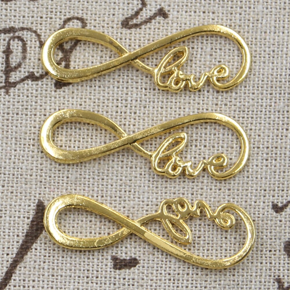 15 stücke Reize Unendlichkeit Liebe Hoffnung Stecker 39x15mm Antike Bronze- Silber Farbe Überzogen Anhänger Herstellung DIY handgefertigt tibetischen Schmuck: Liebe Gold