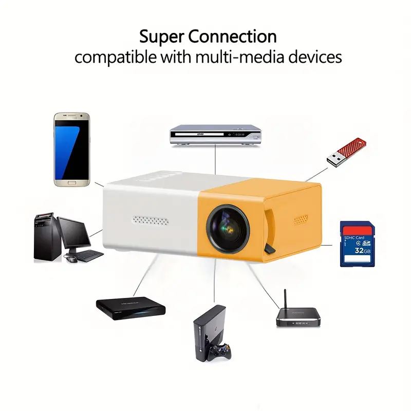 Projector for Home Use 4K Ultra HD Mobile Phone Wall Projection, Dormitory, Bedroom, Living Room, Home Cinema Projector