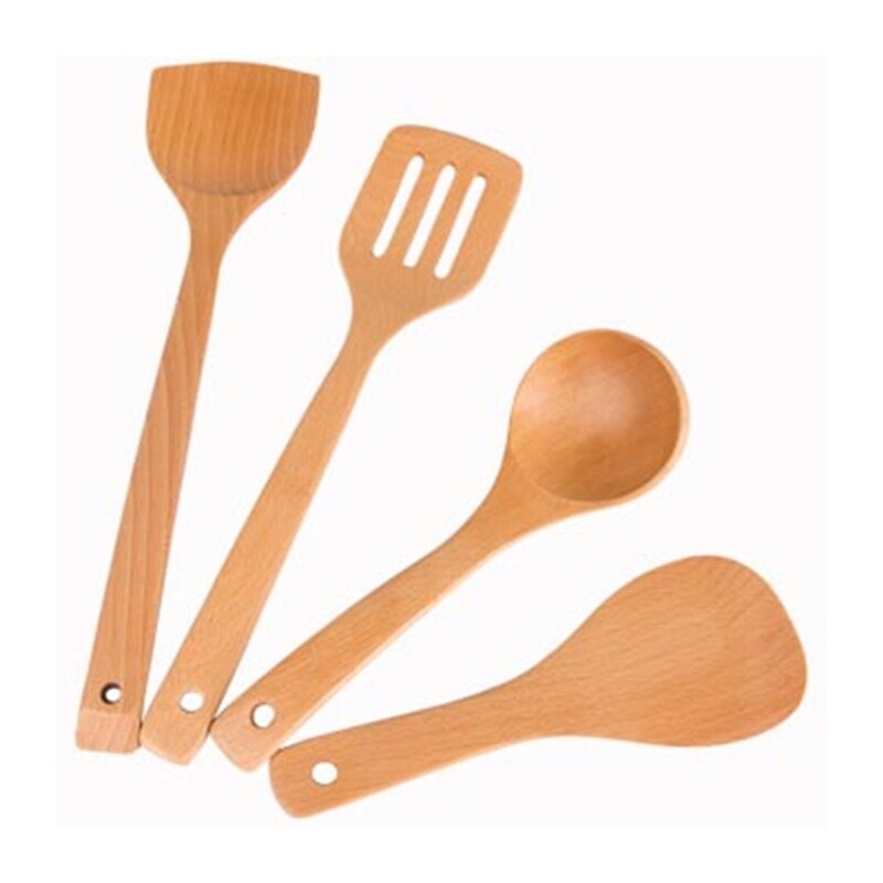 Utensilios de cocina de madera, juego de utensilios de cocina, cuchara de madera Natural, espátula, arroz, sopa, duraderos, sin costuras, antiadherente