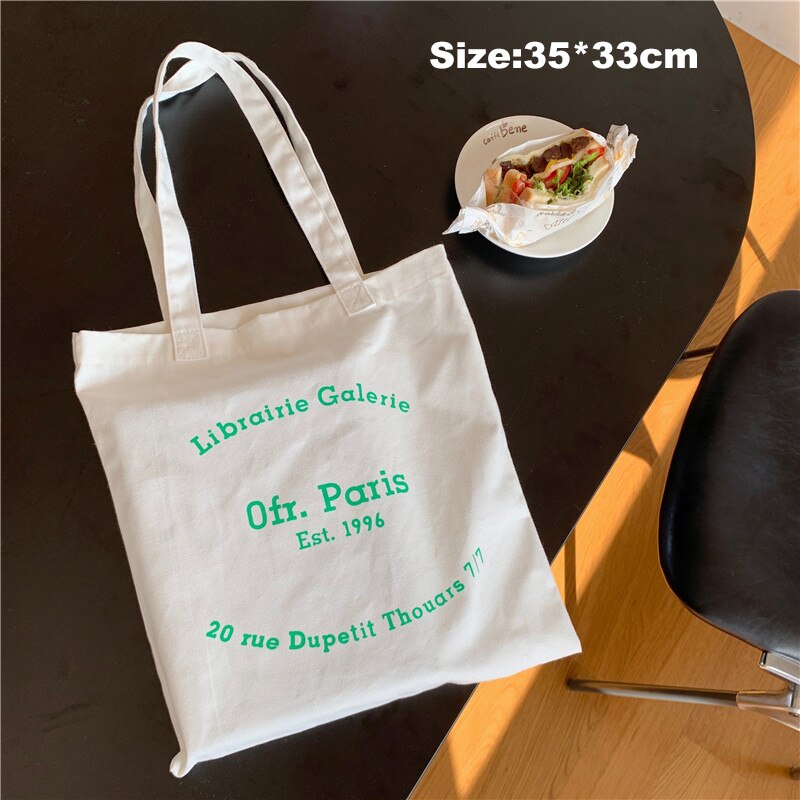 Bolsa de ombro de lona feminina paris letras impressão sacola de compras eco algodão linho shopper sacos de tecido de pano bolsa tote para meninas