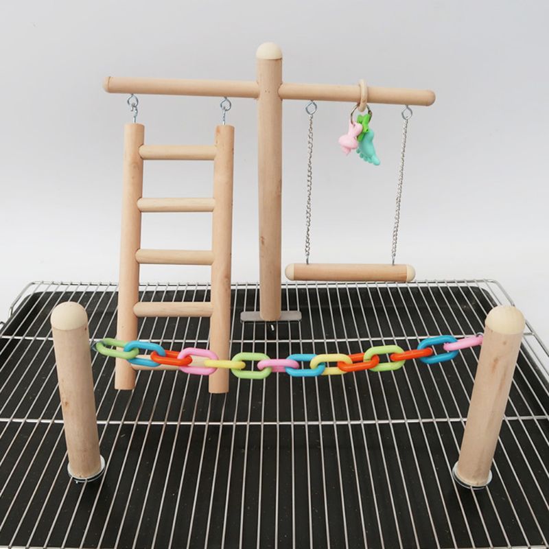 Bird Cage Stand Play Gym Wood Perch Playground Toy Parrot Climbing Ladder Chewing Chain Swing Toys Lovebird Bird Supplies C42