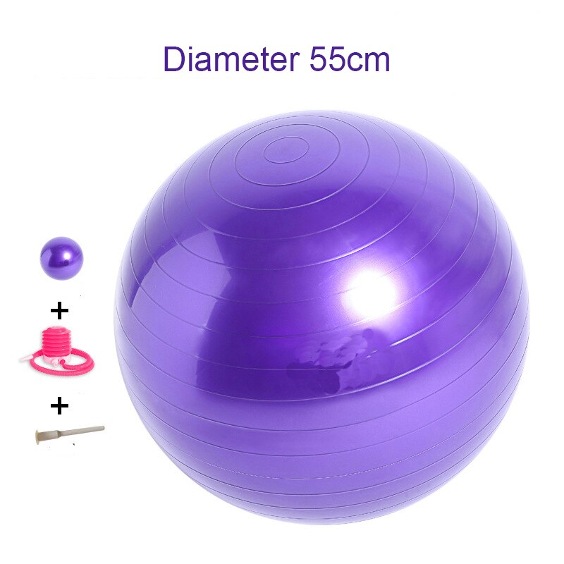 PVC Anti-burst Gym Pilates Yoga Balls Fitness Massage Balance Exercise Stability Birth Therapy Ball With Pump 55cm 65cm 75cm: 55cm purple