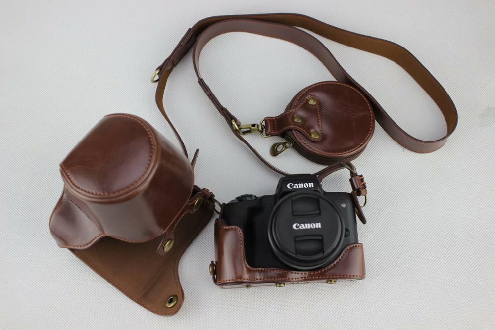 Sac pour appareil photo en cuir PU, housse de protection pour appareil photo Canon EOSM50 M50 avec bandoulière