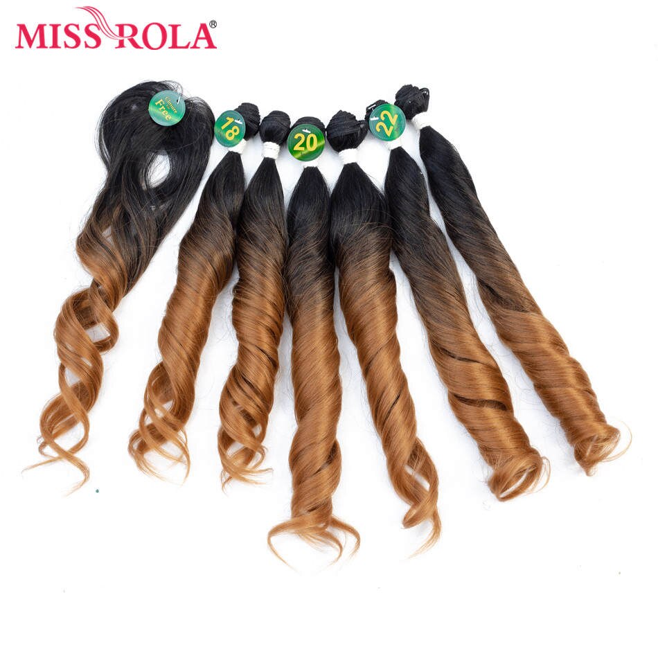 Miss Rola – Extensions capillaires synthétiques ondulées ombrées, 6 pièces par paquet, tissage sans fermeture, T1B/27 18-22 pouces: T1B / 27