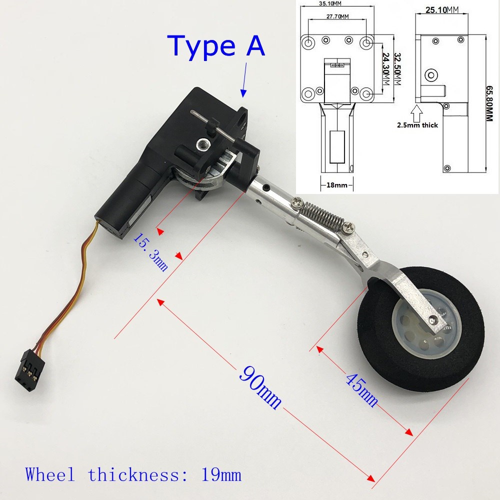 Single Wheel Retractable Nose Landing Gear for RC Airplanes and Jets: Type A 90mm Height