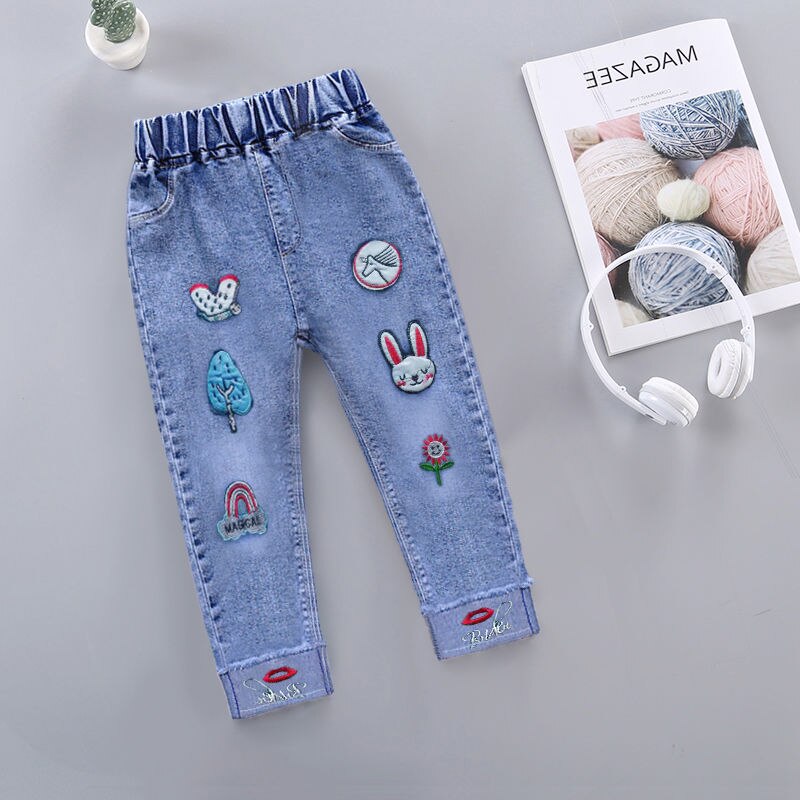 0-6Years Little Girls Jeans Denim Pants Trousers for Girl Embroidery Jeans for Girls Children Toddler Girls Pants: 3 / 110 (3-4Y)