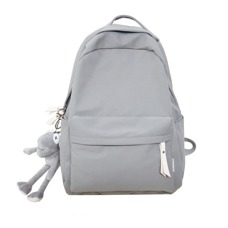 JULYCCINO Neue Einfarbig Rucksack Frauen Wasserdichte Nylon Nette Schule Tasche Schulter Student Tasche Teenager Mädchen College Rucksack: gray / With pendant bear