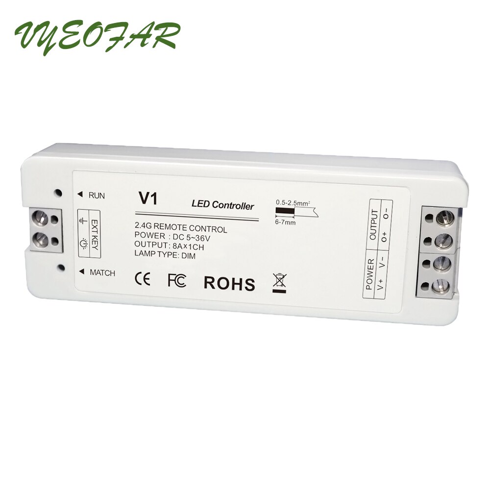 LED Strip Dimmer 12V 5V 24V 36V Input 8A Output PWM Wireless Receiver RF Remote Single Color String Tape Ribbon Light Dim