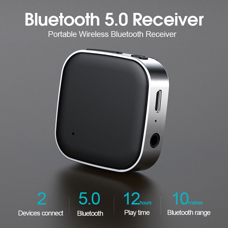 JaJaBor Bluetooth 5.0 Car Kit Handsfree Aux Audio Music Receiver Portable Wireless Bluetooth Receiver with Recharge Battery