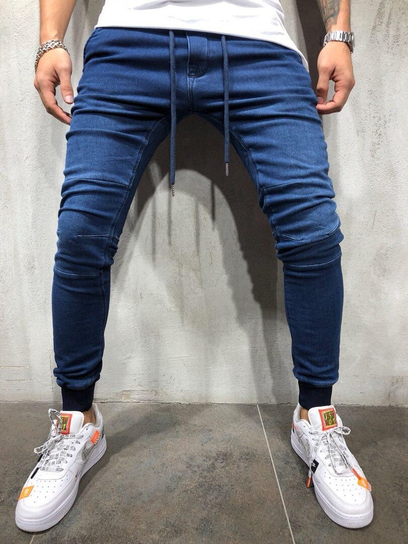 Casual mænd denim casual slim sports pencil bukser jogger mænd bukser