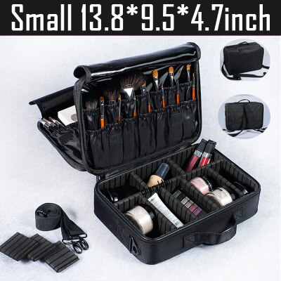 Make Up Box Cosmetics Pouch Bags Beauty Clapboard Case Women Cosmetic Bag Travel Insert Makeup Bag: Black S 3 Layers