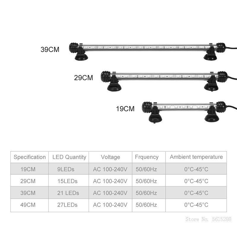 Barra de luz LED impermeable para acuario, luz subacuática de 19, 29 y 39cm, lámpara para acuario, decoración de acuarios, iluminación de 220V, enchufe europeo