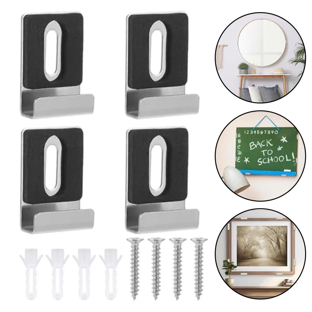 Abrazadera de Clips para espejo de pared de vidrio, Kit de fijación de montaje en pared de vidrio para espejo de baño sin marco, Hardware con tornillos, soporte para espejo, 4 Uds.
