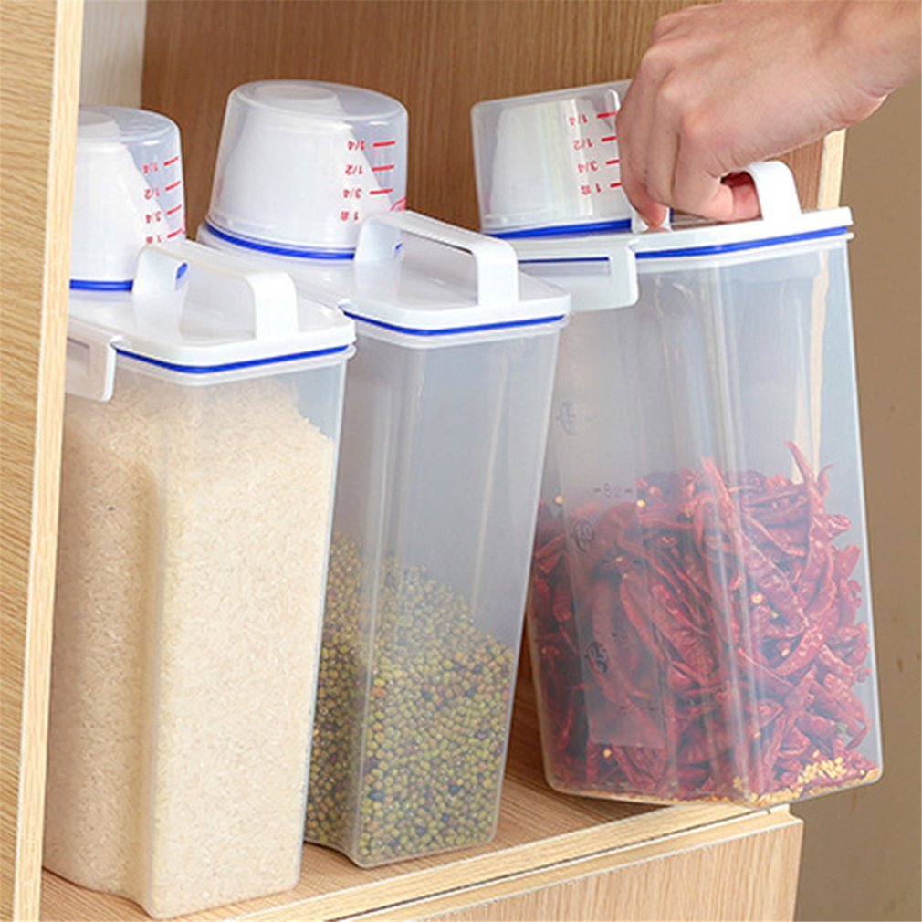 Portable taille en plastique Transparent cuisine alimentaire céréales conteneur Grain mallette de rangement haricot Bin riz boîte de rangement