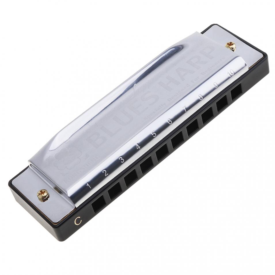 Rostfritt stål 10 hål munspel c nyckel diatonisk blues mun orgel musikinstrument för barn