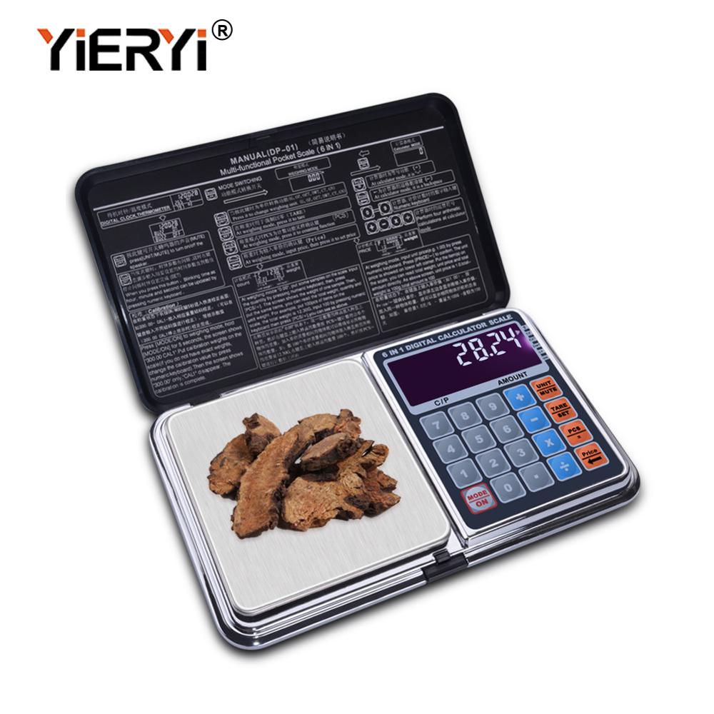 Yieryi 6 in 1 multifunksjons digital vekt elektronisk 100g/200g/300g/500g/1000g vektbalanse med håndflatekalkulator