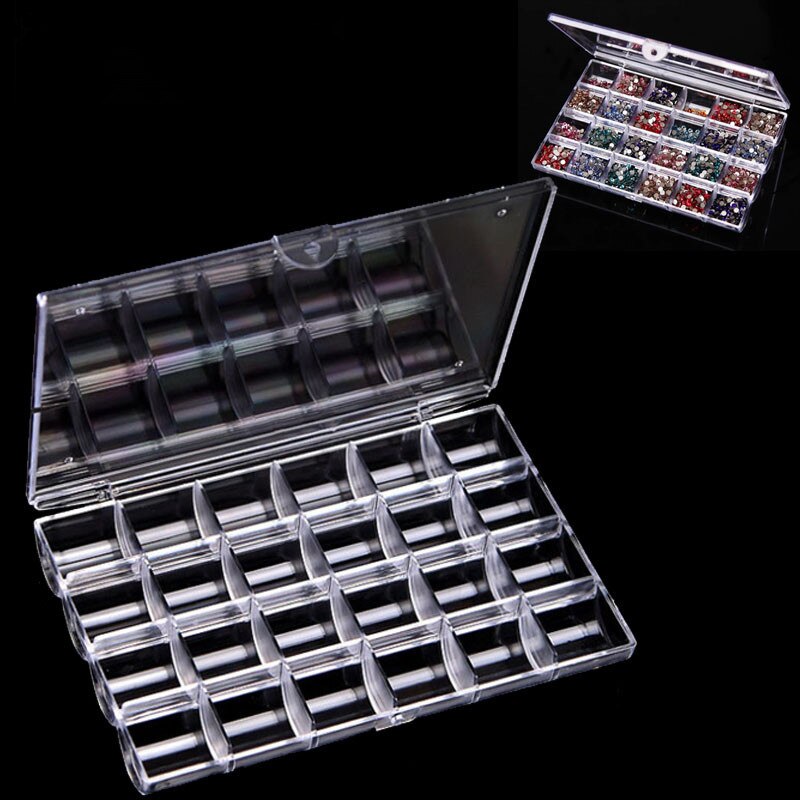 24 Slots Clear Transparante Arcylic Opbergdoos Organizer Case Nail Art Rhinestone Tips Sieraden Kralen Decoratie Container