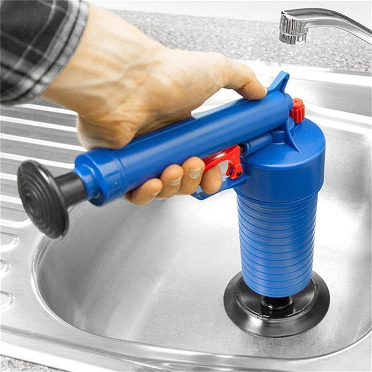 Ontstopper voor afvoeren met perslucht, borstel, keuken, badkamer, toilet, rioolbuis, ontstopper voor verstopte wastafels