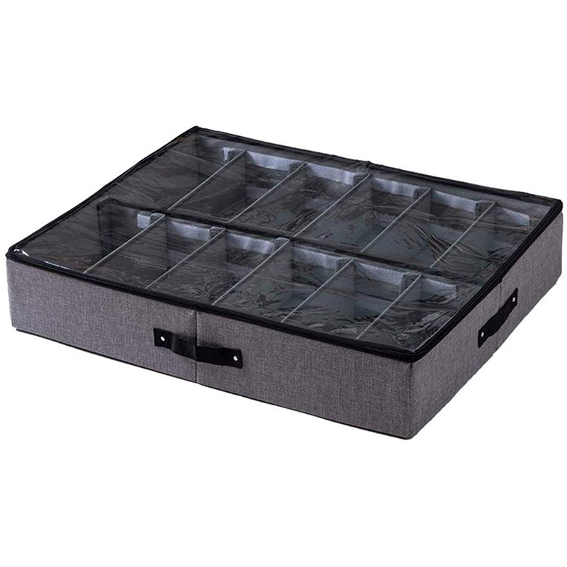 Bolsa de almacenamiento de zapatos bajo la cama con tapa transparente, 12 separadores bajo zapatillas de cama organizador ordenado, organizador de armario de soporte de tela plegable St