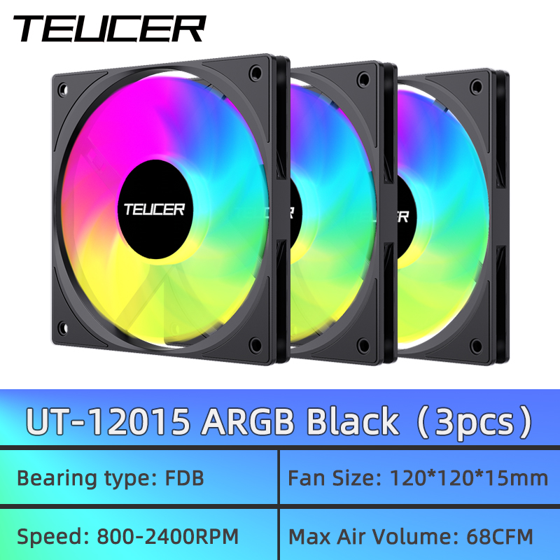 TEUCER UT-12015 ARGB Fan 120mm Thin Computer Fan FDB Bearing ARGB Lighting Effect Silent Cooling Suitable for Chassis CPU Fan: Blue