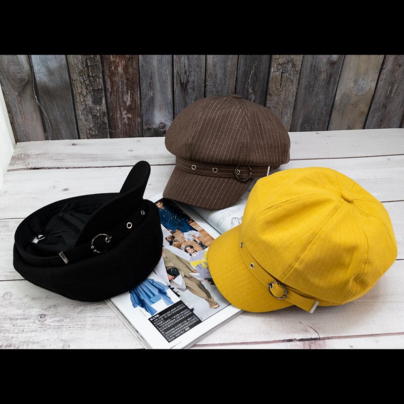 Kapelusze dla obu płci dla kobiet w paski ośmioboczna czapka gazeciarza mężczyźni elegancki damski kapelusz moda beret mężczyźni kobiety artysta malarz czapki Femme