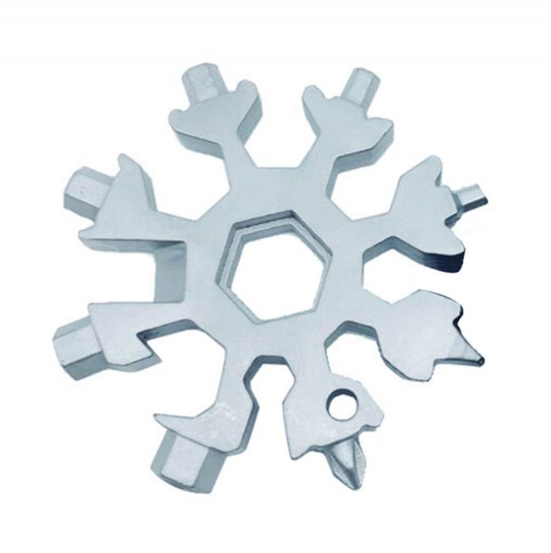 Clé tournevis multifonction 18-en-1 acier inoxydable flocon de neige multi-outil Cutter carte combinaison avec porte-clés en Stock: silver