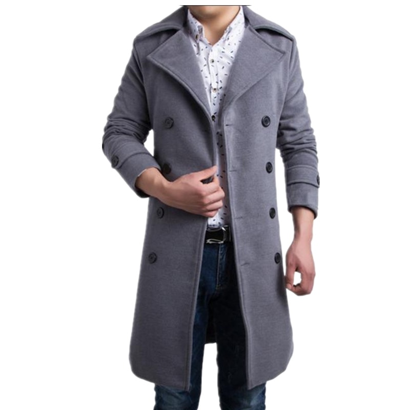 Heren Trenchcoat Mode Mannen Lange Jas Herfst Winter Double-Breasted Winddicht Slanke Trenchcoat Mannen Plus Size