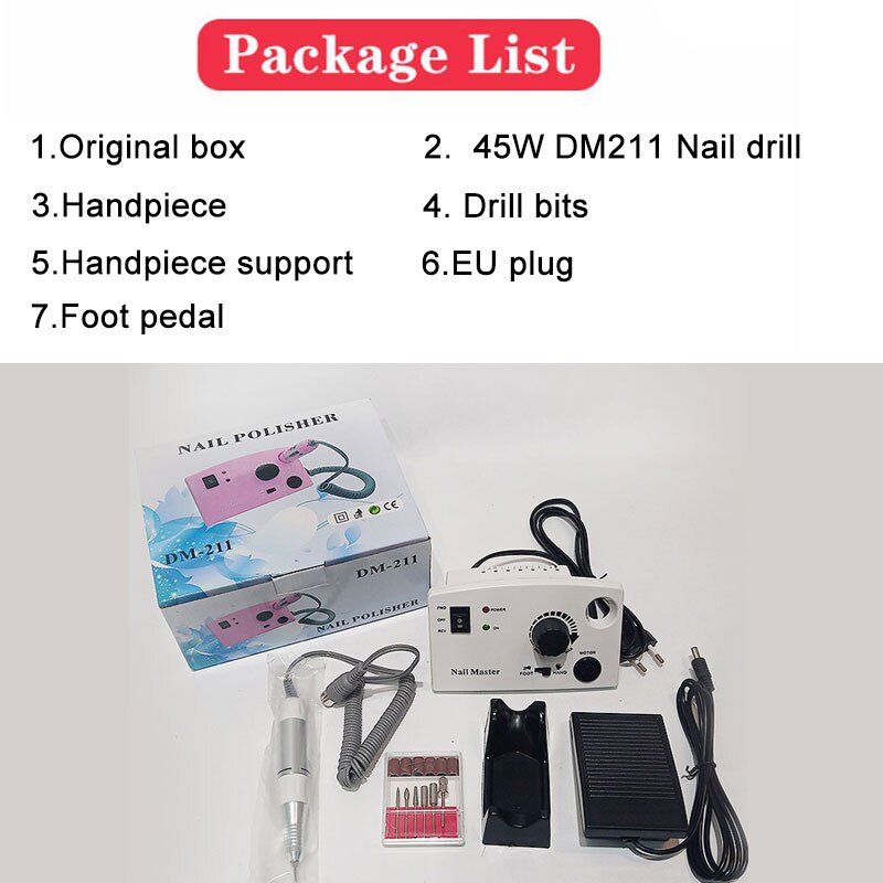 Elektrische Nail Boor Machine 35000 Rpm Manicure Machine Elektrische Nagelvijl Nail Art Gereedschap Set Voor Nagel Boren Gel remover: DM211-white