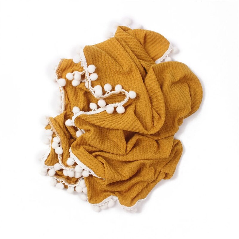 Baby Soft Cotton ricezione coperta Waffle maglieria Hairballs nappa Swaddle Wrap asciugamano da bagno puntelli fotografia neonato: YELLOW