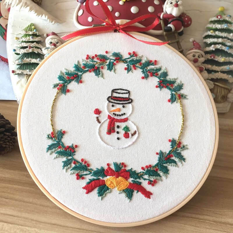 3 Sets Weihnachts-Stickerei Kit Für Anfänger – Inkl. Stoff Mit Motiv, Stickrahmen, Garn, Nadel & Anleitung, DIY Geschenk & Deko