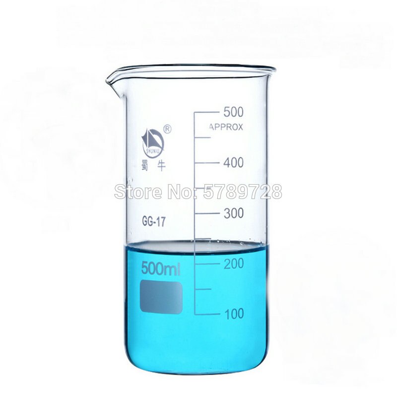 1 Juego de vaso de cristal de borosilicato con escamas, vaso medidor de cristal transparente de tipo alto que incluye 50ml, 150ml, 500ml, cristalería de laboratorio