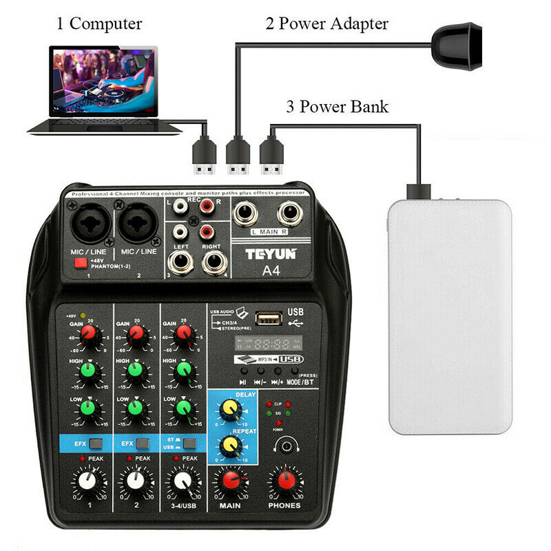 TU04 Bt Sound Mixing Console Usb Audio Mixer Met Aux Paths Plus Effecten 48V Phantom Voor Familie Ktv Liedjes geluidsopname