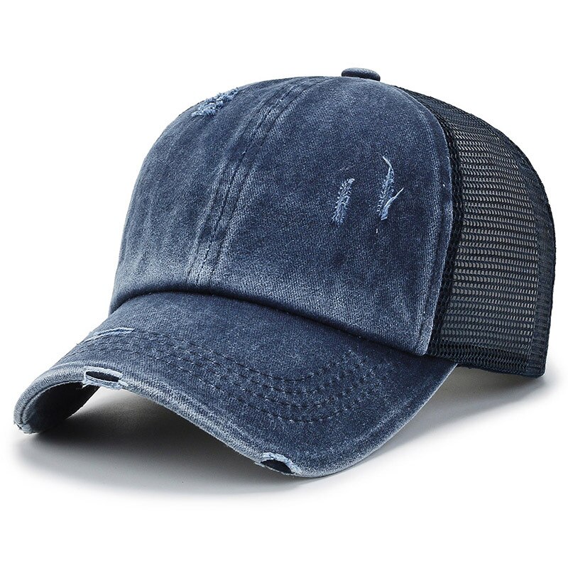 Gorra de béisbol de malla negra para mujer, sombrero de camionero, Snapback Vintage, tamaño ajustable: Azul
