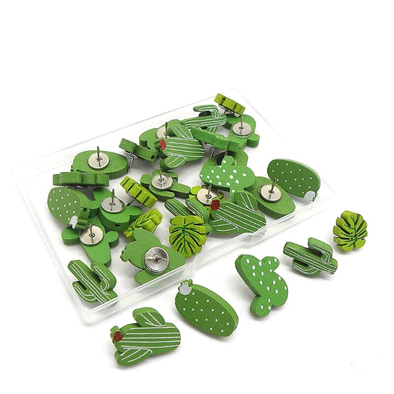 30Pcs Houten Push Pins Cactus Palmblad Thumb Tack Decoratieve Leuke Pushpins Voor Foto Muur, Kaarten, bulletin Board Of Kurk Boards