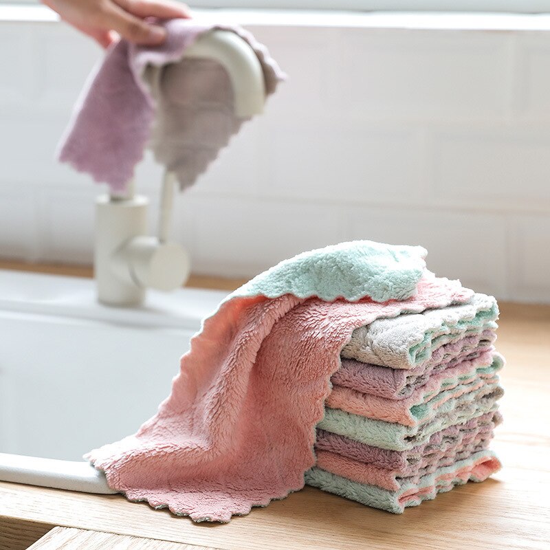 Mikrofiber køkkenvaskehåndklæde anti-fedt aftørringsklude absorberbare fiskeskæl aftørringsklud glasrudeskål rengøringsklud: Tilfældig farve